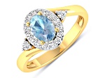 Oval Blue Aquamarine and Diamond 14K Yellow Gold Halo Ring 0.78 ctw