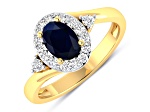 Oval Blue Sapphire and Diamond 14K Yellow Gold Halo Ring 1.02 ctw