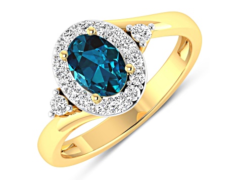 Oval London Blue Topaz and Diamond 14K Yellow Gold Halo Ring 0.97 ctw
