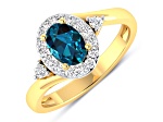 Oval London Blue Topaz and Diamond 14K Yellow Gold Halo Ring 0.97 ctw