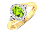 0.9ctw Green Peridot and Diamond 14K Yellow Gold Halo Ring