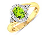 0.9ctw Green Peridot and Diamond 14K Yellow Gold Halo Ring
