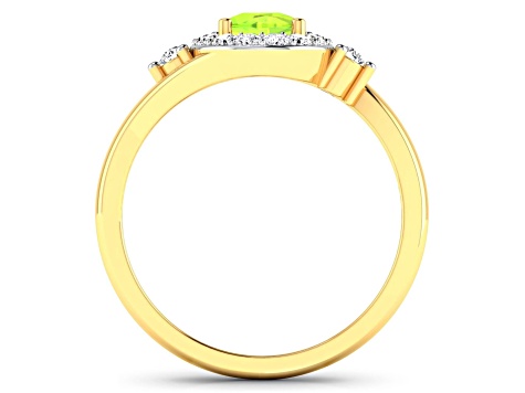 0.9ctw Green Peridot and Diamond 14K Yellow Gold Halo Ring