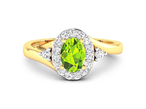 0.9ctw Green Peridot and Diamond 14K Yellow Gold Halo Ring