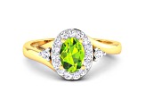 0.9ctw Green Peridot and Diamond 14K Yellow Gold Halo Ring