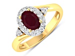 1.12ctw Red Ruby and Diamond 14K Yellow Gold Halo Ring