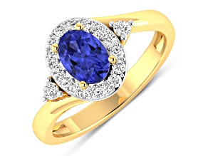 0.89ctw Violet Tanzanite and Diamond 14K Yellow Gold Halo Ring