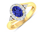 0.89ctw Violet Tanzanite and Diamond 14K Yellow Gold Halo Ring