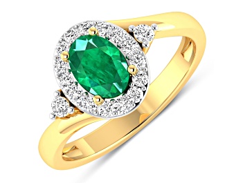 Picture of 0.83ctw Green Emerald and Diamond 14K Yellow Gold Halo Ring