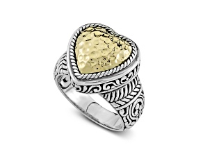 Silver Treasures by Samuel B. Sterling Silver with 18K Yellow Gold Hammered Gold Heart Ring