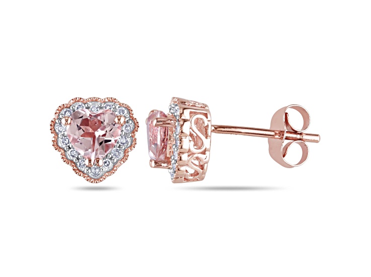 Morganite and Diamond 10K Pink Gold Earrings 1.09ctw