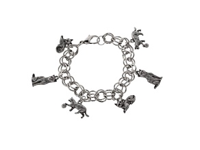 1928 Jewelry Pewter 6 Cat Charm Bracelet