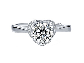 Round Lab Created Moissanite, Rhodium Plated over Sterling Silver with Adjustable Ring, 1.4ctw