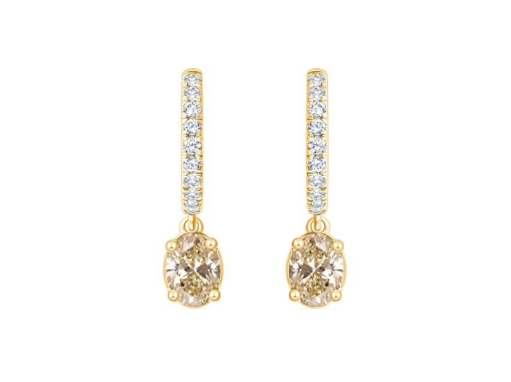 Yellow and White Lab-Grown Diamond Certified G SI2 10K Yellow Gold Huggie Dangle Earrings 1.20ctw