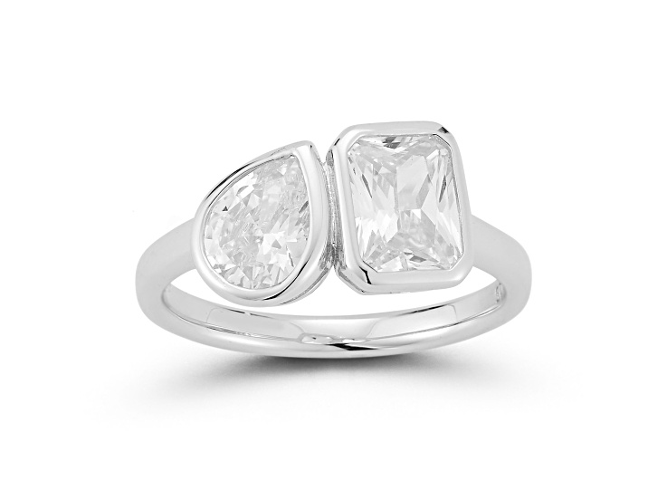 Rachel Zoe Rhodium Over Sterling Silver 2-Stone White Cubic