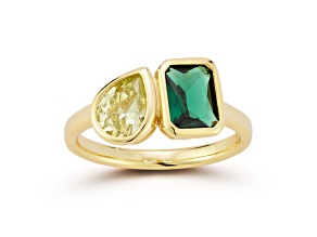 Rachel Zoe 14K Yellow Gold Over Sterling Silver 2-Stone Yellow and Green Cubic Zirconia Ring