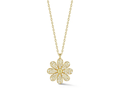 Rachel Zoe 14K Yellow Gold Over Sterling Silver Pave Cubic Zirconia Curved Flower Pendant Necklace
