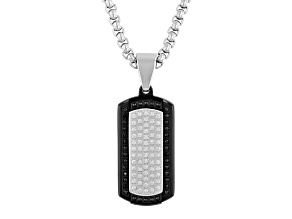 Ion-Plated Black and White Stainless Steel and Diamond Dog Tag Pendant With Chain 0.37ctw
