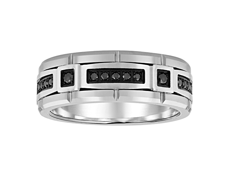 Tungsten Comfortâ„¢ 0.20ctw Black Diamond Tungsten Black Ion Plated Band
