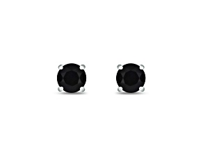 Round Black Onyx Rhodium Over Sterling Silver Solitaire Stud Earrings