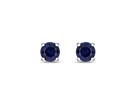Round Lab Created Blue Sapphire Rhodium Over Sterling Silver Solitaire Stud Earrings