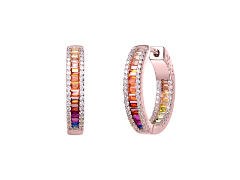 Sterling Silver with Multi-Colored Cubic Zirconia Hoop Earrings
