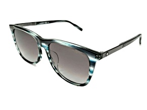 Montblanc Men's Blue & Ruthenium Square Frame / Gray Gradient Lenses Sunglasses