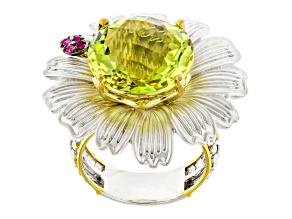 Yellow Ouro Verde and Ruby Rhodium & 24K Gold Over Palladium Sterling Silver Daisy Ring 11.86ctw