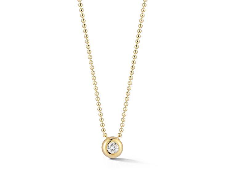 Sterling Statements 14K Yellow Gold Over Sterling Silver Round CZ Solitaire Necklace with Bead Chain