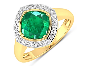 Picture of Cushion Cut Green Emerald and White Diamond 14K Yellow Gold Halo Ring 2.31 ctw