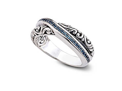 Silver Treasures by Samuel B. Swiss Blue Topaz Sterling Silver"X" Ring 0.23ctw