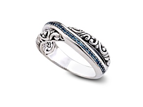 Silver Treasures by Samuel B. Swiss Blue Topaz Sterling Silver"X" Ring 0.23ctw