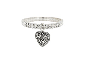 1928 Jewelry Crystal Stretch Bracelet with Paw and Bones Heart Charm