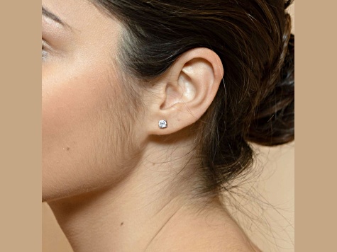 Lab Grown White Diamond 14K White Gold Stud Earrings VS1 Clarity E Color, IGI Certified 1ctw