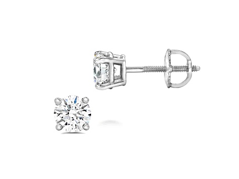 Lab Grown White Diamond 14K White Gold Stud Earrings VS1 Clarity E Color, IGI Certified 1ctw