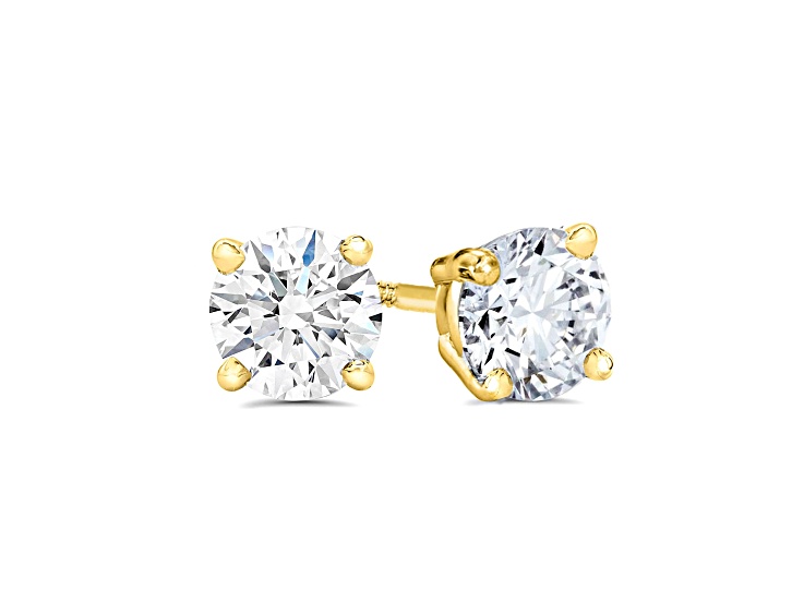 Lab Grown White Diamond 14K Yellow Gold Stud Earrings VS1 Clarity E Color, IGI Certified 1ctw