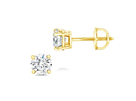 Lab Grown White Diamond 14K Yellow Gold Stud Earrings VS1 Clarity E Color, IGI Certified 1ctw