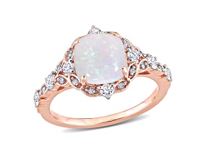 Opal, White Sapphire and Diamond 10K Rose Gold Ring 1.85ctw