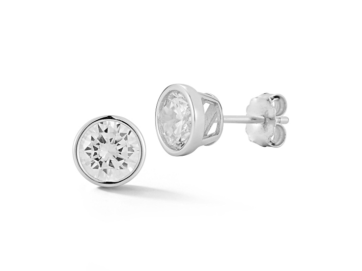 Rachel Zoe Rhodium Over Sterling Silver Bezel Set 8mm Round Cubic Zirconia Stud Earrings