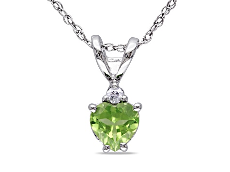 Peridot & Diamond 10K White Gold Pendant With Chain 0.52ctw