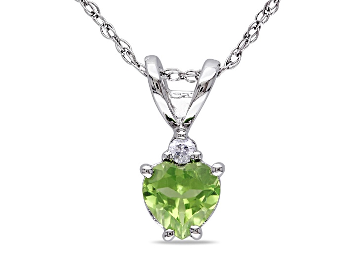 Peridot & Diamond 10K White Gold Pendant With Chain 0.52ctw