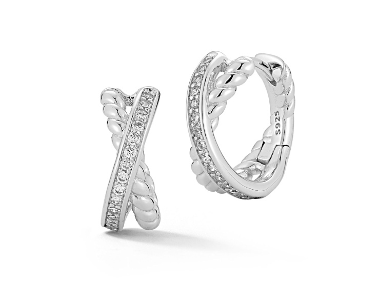 Rachel Zoe Rhodium Over Sterling Silver Cubic Zirconia Twist Crossover Hoop Earrings