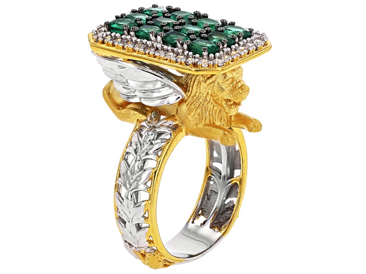 Green Grizzly Emerald Rhodium & 24K Yellow Gold Over Palladium