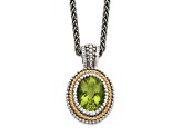 Sterling Silver Antiqued with 14K Accent Peridot Necklace