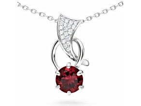 Natural Red Garnet Sterling Silver Round Shape Pendant with Chain