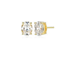 Oval Moissanite 14k Yellow Gold Over Silver Stud Earrings 4.20ctw DEW