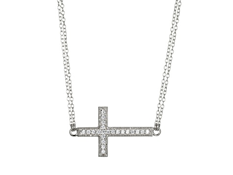 White Cubic Zirconia Platineve® Cross Necklace 1.11ctw