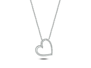 White Lab-Grown Diamond F-G SI1 Rhodium Over Sterling Silver Heart Necklace 0.33ctw
