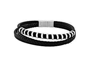 Stainless Steel Faux Leather Bracelet