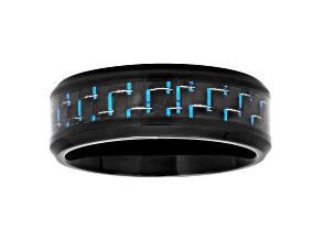 Stainless Steel Black Ion Plated Blue/Black Carbon Fiber Center Band